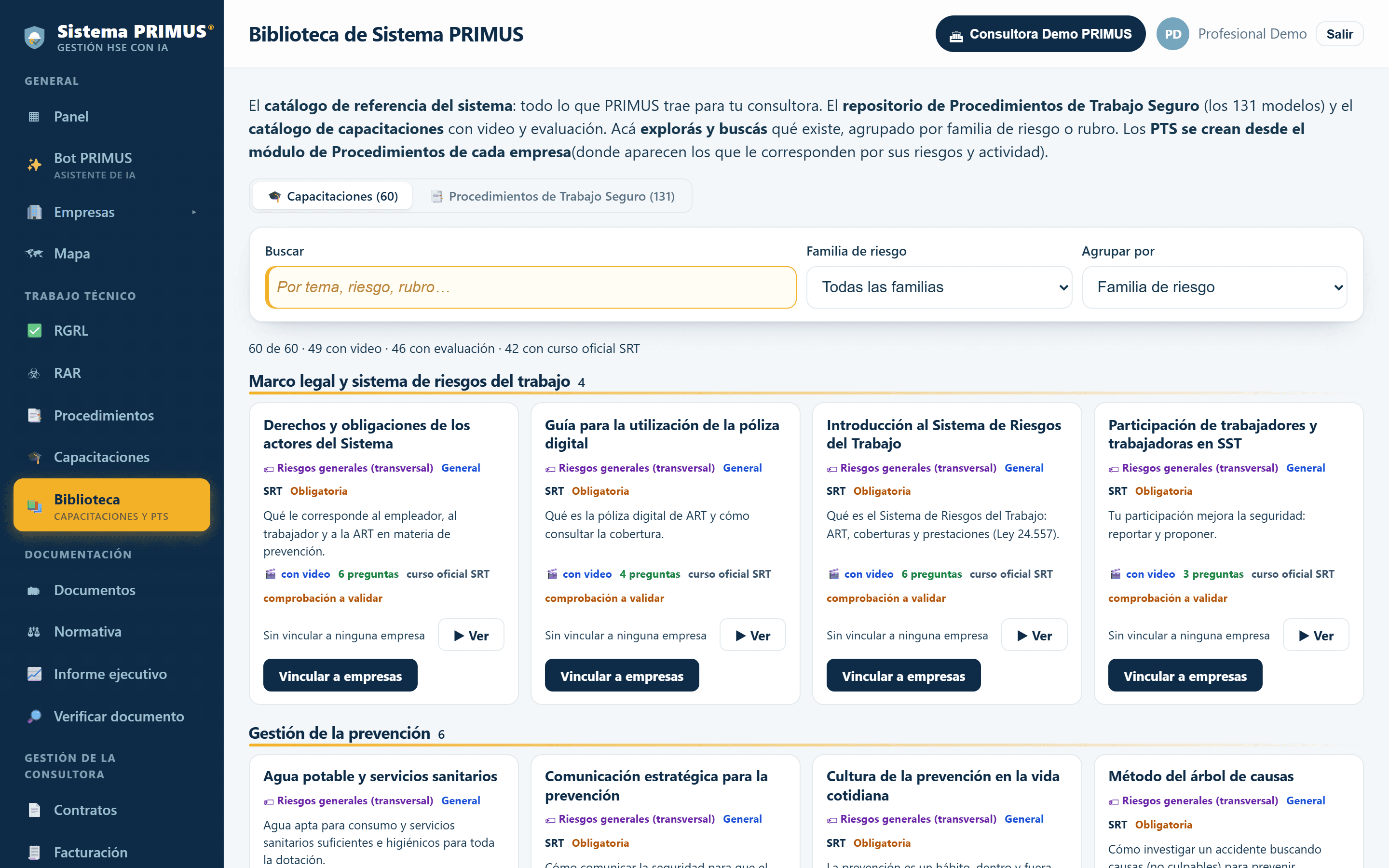 Biblioteca de capacitaciones y procedimientos de Sistema PRIMUS